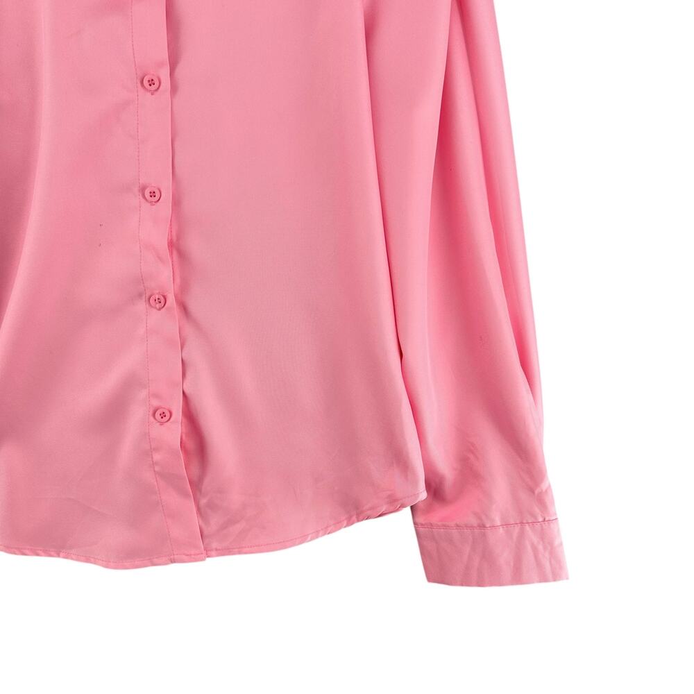 Mochy Vintage Y2K Square Shoulder Hot Pink Blouse Button Down M / L Career - Picture 3 of 6